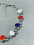 Attractive Native American Navajo Lapis + Multi-stone Sterling Silver Link Bracelet-Nativo Arts