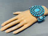 Heavy 97 Grams Vintage Native American Navajo Turquoise Sterling Silver Cluster Bracelet