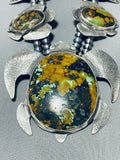 289 Grams Native American Navajo Turquoise Turtle Sterling Silver Squash Blossom Necklaces-Nativo Arts