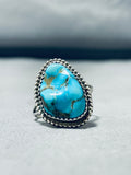 Authentic Vintage Native American Navajo Pilot Mountain Turquoise Sterling Silver Ring-Nativo Arts