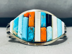 Unique Vintage Native American Navajo Pilot Mountain Turquoise Sterling Silver Bracelet-Nativo Arts