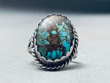 Rare Bisbee Turquoise Vintage Native American Navajo Sterling Silver Ring Old Sz 5 Adjustable-Nativo Arts