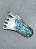 Marvelous Vintage Native American Navajo Turquoise Sterling Silver Foot Pin Signed-Nativo Arts