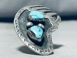 Hueg And Old!! Vintage Native American Navajo Turquoise Sterling Silver Bearpaw Ring-Nativo Arts