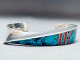 Important 6 Inch Wrist Andy Lee Kirk Inlay Turquoise Sterling Silver Bracelet-Nativo Arts