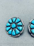 Turquoise Sun Vintage Native American Zuni Sterling Silver Earrings-Nativo Arts