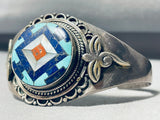 One Of Most Unique 7 Inch Wrist Vintage Navajo Inlay Sterling Silver Bracelet-Nativo Arts