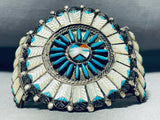 Hand Carved Opulent Vintage Native American Zuni Turquoise Inlay Sterling Silver Bracelet-Nativo Arts