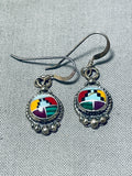 Incredible Inlay Vintage Native American Navajo Turquoise Sterling Silver Earrings-Nativo Arts