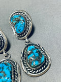 Exquisite Vintage Native American Navajo 4 Morenci Turquoise Sterling Silver Earrings-Nativo Arts
