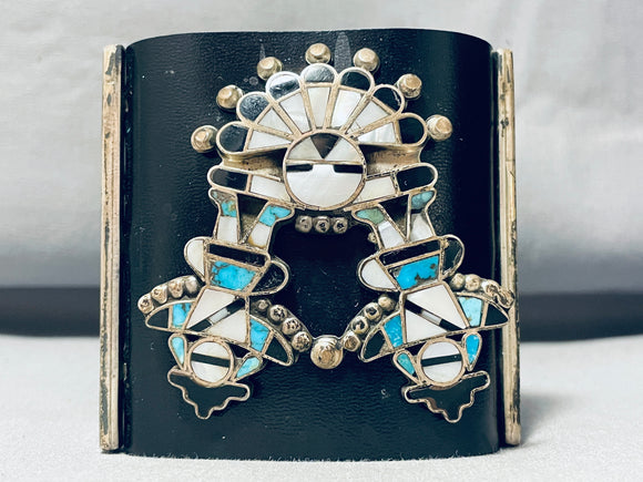 One Of The Best Ever Vintage Native American Zuni Turquoise Inlay Sterling Silver Ketoh Bracelet-Nativo Arts