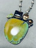 One Of Most Unique Ever Vintage Native American Navajo Green Turquoise Sterling Silver Necklace-Nativo Arts
