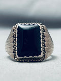 Squared Onyx Vintage Native American Navajo Sterling Silver Ring Old-Nativo Arts
