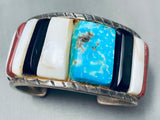 6.5 Inch Wrist Vintage Native American Navajo Turquoise Inlay Sterling Silver Bracelet-Nativo Arts