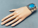 Deep Spiderweb Blue Turquoise Vintage Native American Navajo Sterling Silver Bracelet-Nativo Arts