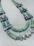 One Of Most Stellar Vintage Navajo Green Turquoise Sterling Silver Necklace-Nativo Arts