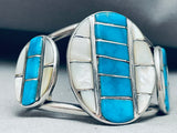 Huge Vintage Native American Zuni Checker Turquoise Pearl Sterling Silver Bracelet-Nativo Arts