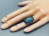 Important Vintage Native American Navajo Pilot Mountain Turquoise Sterling Silver Flower Ring-Nativo Arts