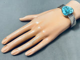 Chunky Nugget Turquoise Vintage Native American Navajo Sterling Silver Bracelet