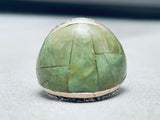 One Of The Best Vintage Native American Navajo Green Turquoise Inlay Sterling Silver Ring-Nativo Arts