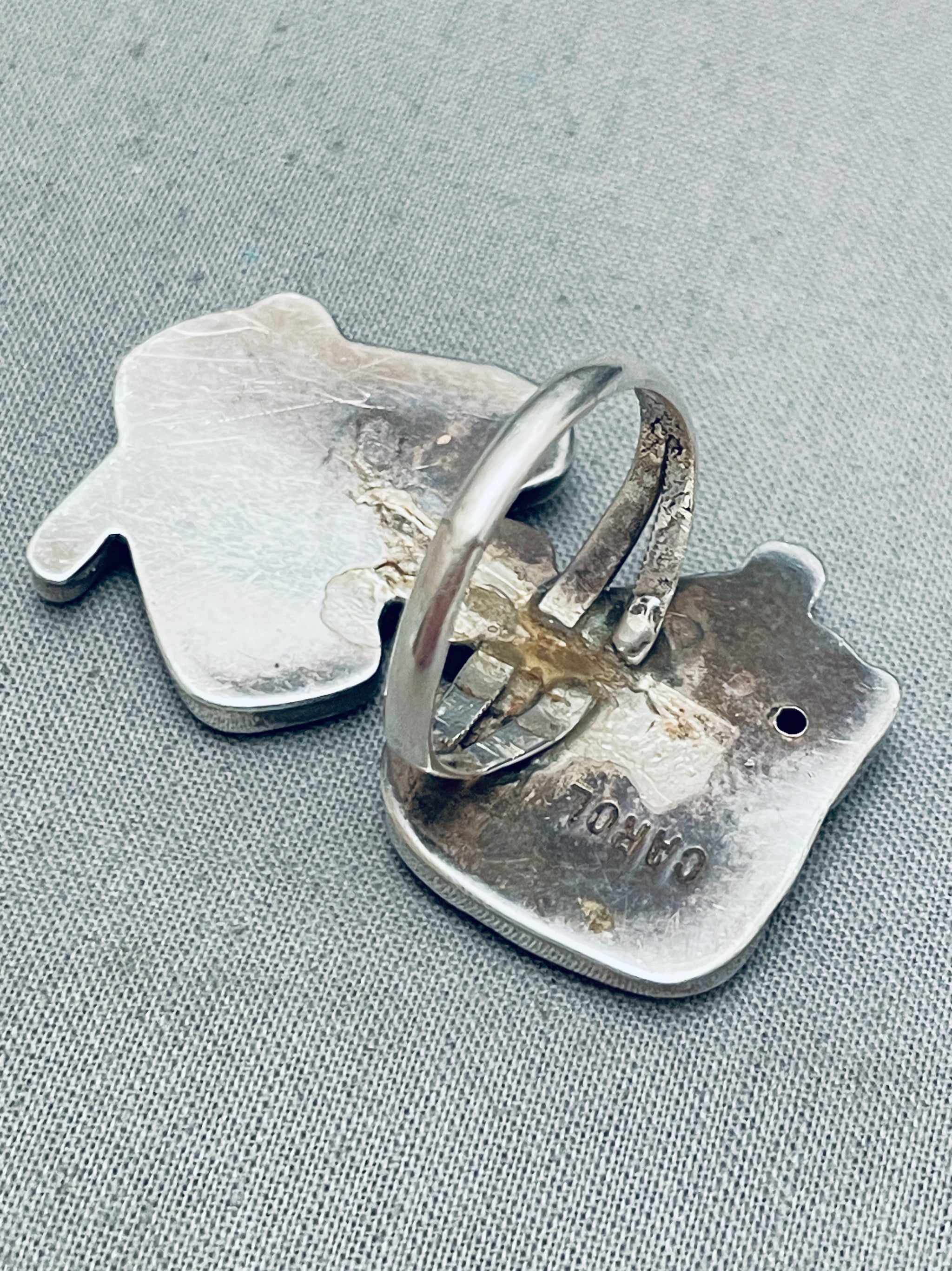 One Of A Kind Vintage Native American Zuni Snoopy Inlay Sterling