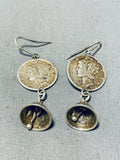 One Of A Kind Vintage Native American Navajo Sterling Silver Dime Bell Earrings-Nativo Arts