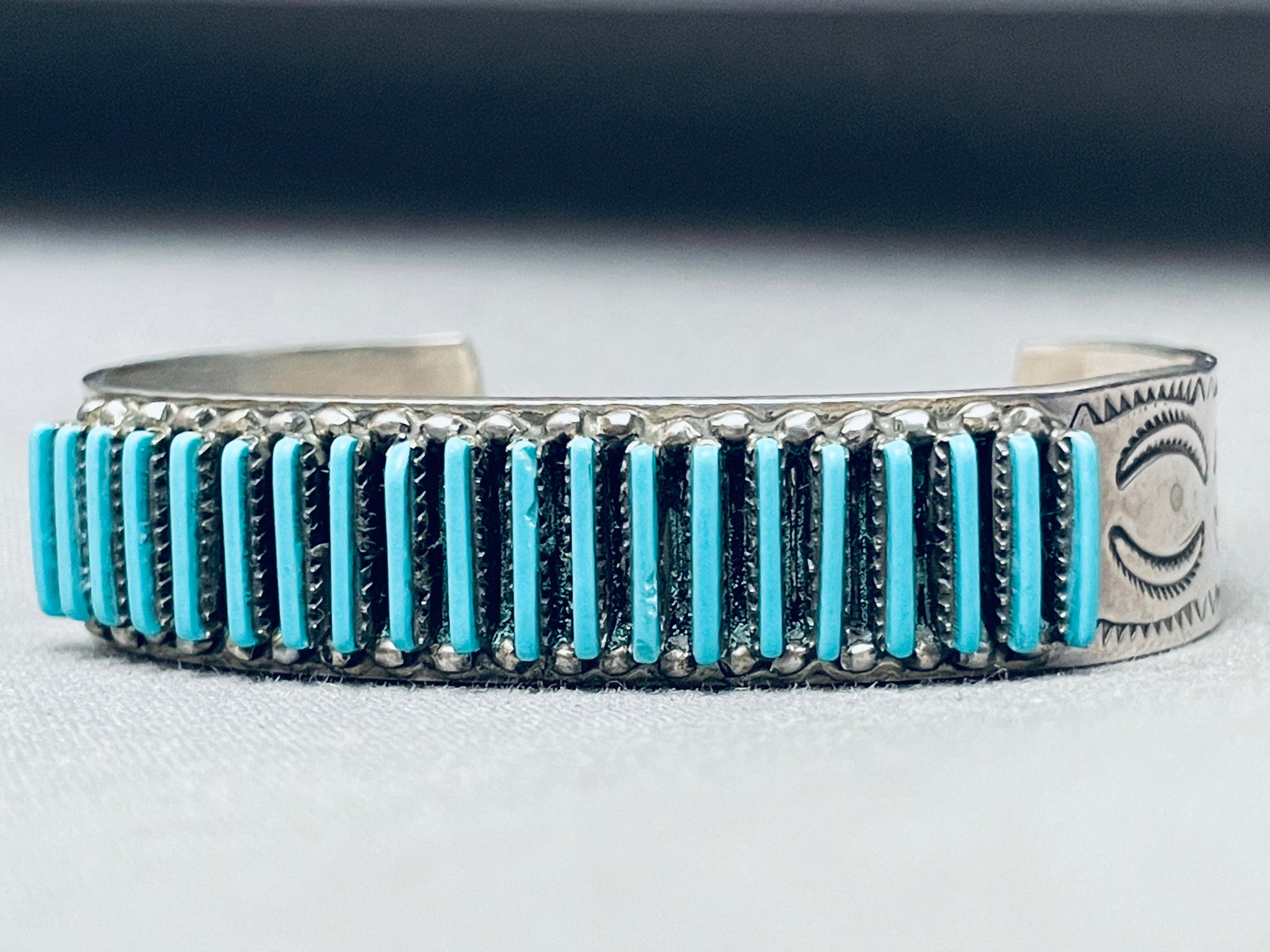 Rare Long Needle Turquoise Vintage Native American Zuni Sterling