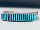 Rare Long Needle Turquoise Vintage Native American Zuni Sterling Silver Bracelet-Nativo Arts