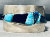 6 Inch Wrist Water Wave Vintage Native American Navajo Turquoise Sterling Silver Inlay Bracelet-Nativo Arts