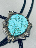 Spiderweb Turquoise!! Vintage Native American Navajo Sterling Silver Bolo Tie Old-Nativo Arts