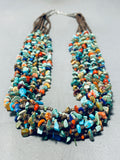 Colorful Native American Navajo Turquoise Coral Lapis Sterling Silver Necklace-Nativo Arts