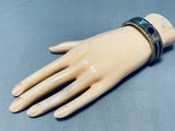Real Gold And Real Rare Turquoise Vintage Native American Navajo Sterling Silver Bracelet-Nativo Arts