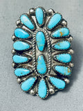 Massive Vintage Native American Navajo Turquoise Sterling Silver Cluster Ring