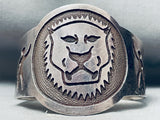 Huge Vintage Navajo Lion Sterling Silver Bracelet Cuff Old-Nativo Arts
