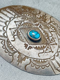 Elgin Hoskey Exceptional Native American Navajo Channel Bisbee Turquoise Sterling Silver Pin-Nativo Arts