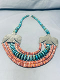 307 Gram Huge Native American Navajo Turquoise Sterling Silver Shell Thunderbird Necklace-Nativo Arts