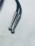 Early 1900's Vintage Native American Zuni Turquoise Inlay Chief Sterling Silver Bolo Tie-Nativo Arts