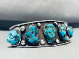 Rare Vintage Native American Navajo Old Kingman Turquoise Sterling Silver Bracelet-Nativo Arts