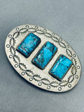 Rare Vintage Native American Navajo Blue Diamond Turquoise Sterling Silver Buckle-Nativo Arts