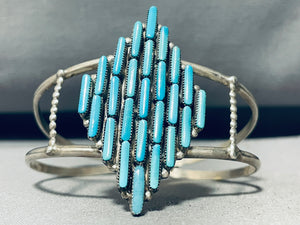 One Of The Coolest Needle!! Vintage Native American Zuni Turquoise Sterling Silver Bracelet-Nativo Arts