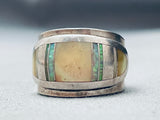 Stunning Vintage Native American Navajo Opal Sterling Silver Inlay Ring Old-Nativo Arts