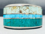 One Of The Most Unique Navajo 139 Gram Sterling Silver Inlay Bracelet-Nativo Arts