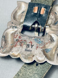 Hand Tooled Benny Yazzie Vintage Native American Navajo Sterling Silver Turquoise Concho Belt-Nativo Arts
