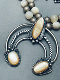 Fab Vintage Native American Navajo Domed Pearl Sterling Silver Squash Blossom Necklace-Nativo Arts