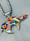 Important Vintage Native American Navajo Brownbear Inlay Turquoise Sterling Silver Necklace-Nativo Arts