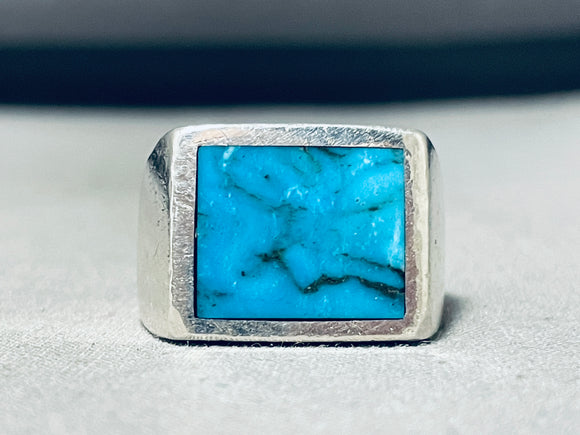 Classic Vintage Native American Navajo Blue Diamond Turquoise Sterling Silver Ring-Nativo Arts