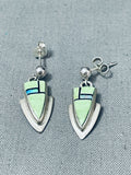 Extremely Detailed Vintage Native American Navajo Gaspeite Opal Sterling Silver Earrings-Nativo Arts