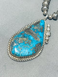 Huge Morenci Turquoise Stone Vintage Native American Navajo Sterling Silver Necklace-Nativo Arts