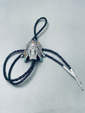 Detailed Vintage Southwest Sterling Silver Inlay Bolo Tie-Nativo Arts