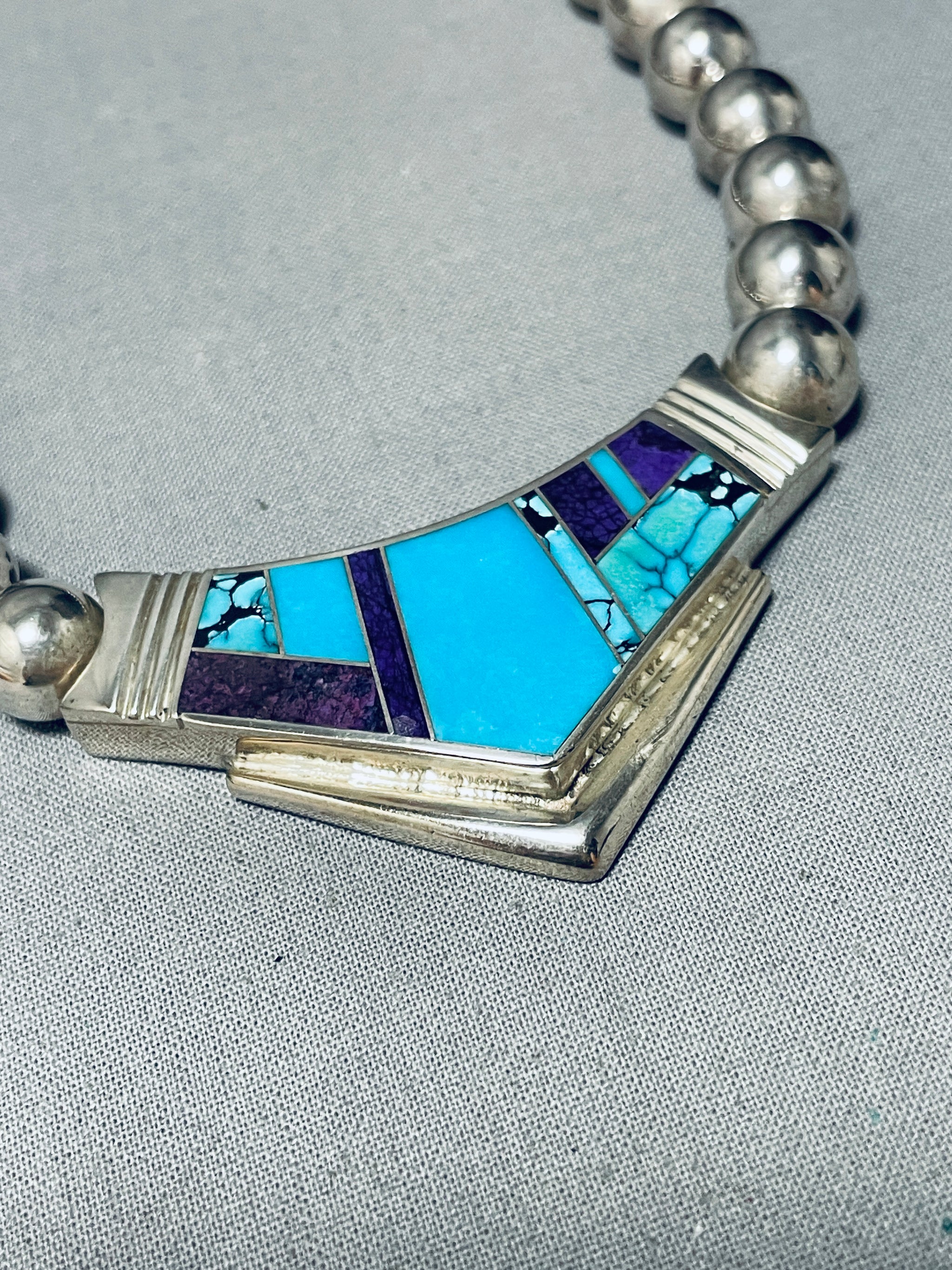 Ray Tracey Vintage Native American Navajo Turquoise Inlay Sterling